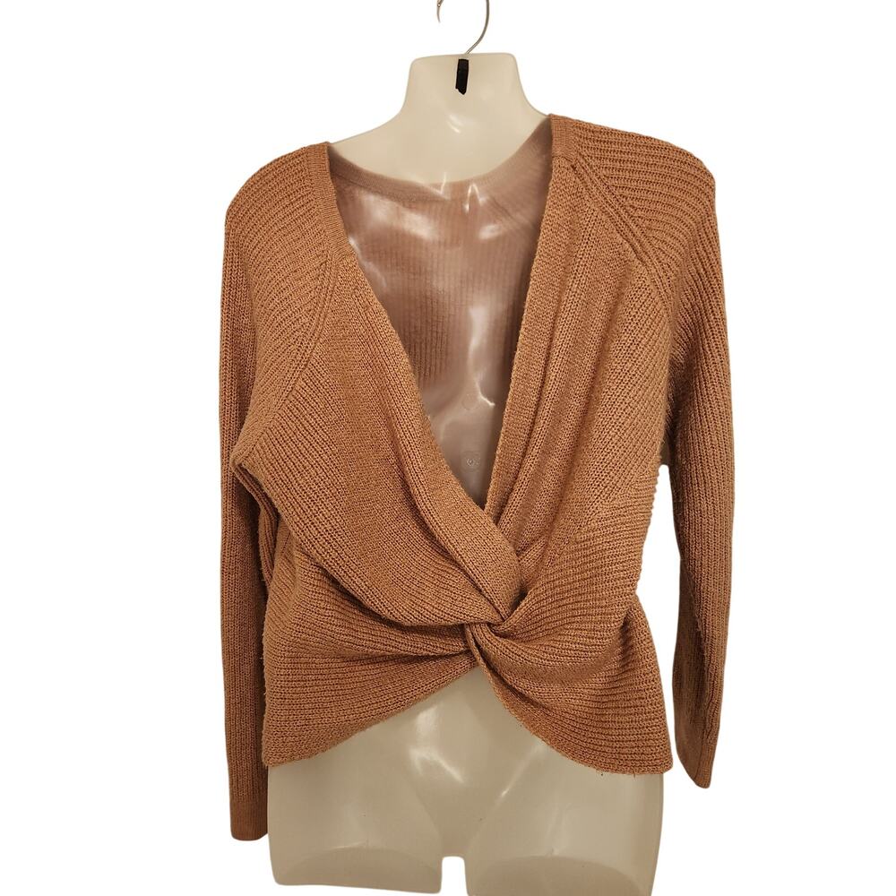 Aerie Peachy Tan Knit Reversible Oversized Twist Back Crewneck Sweater Small
